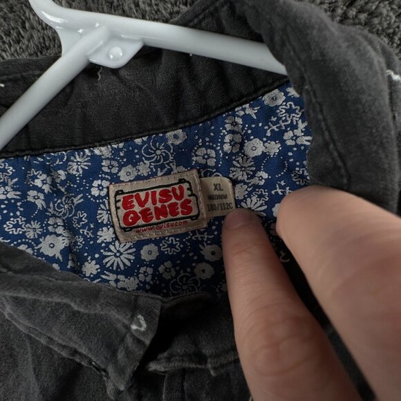 EVISU Genes Dark Gray Medium Long Sleeve Button Up Shirt AOP Logo Print Cotton - Picture 7 of 14